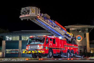 Pleasant Prairie Fire Department WI E-ONE Quest HP100 Truck 5632 night photography dramatic photo of a fire truck Larry Shapiro photographer shapirophotography.net #larryshapiro